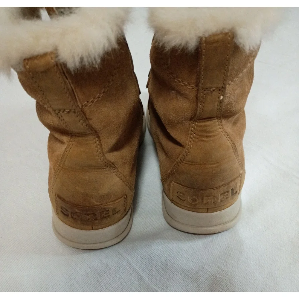 Sorel Emelie Lace Faux Fur Waterproof Suede Winter Boots Brown Women Size 7